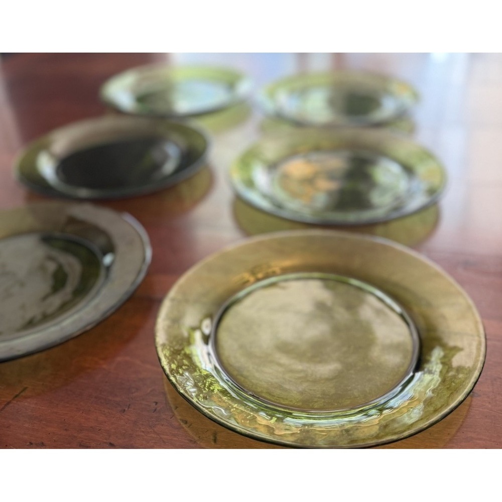 Lorena Garcia Olive Green Glass Plates Set of 6 Avocado Salad Luncheon